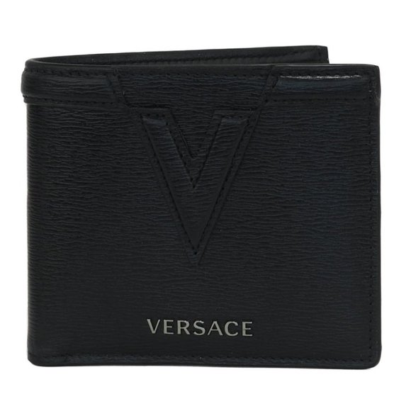 SOLD OUT!!   Monogram V Logo Bifold Organizer Wallet Black Grained Leather - Picture 5 of 9